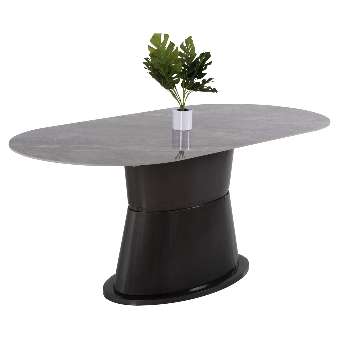Dining Table Bent Hm9773.01 Ceramic In Grey Marble-mdf Base In Anthracite 180x90x76hcm.