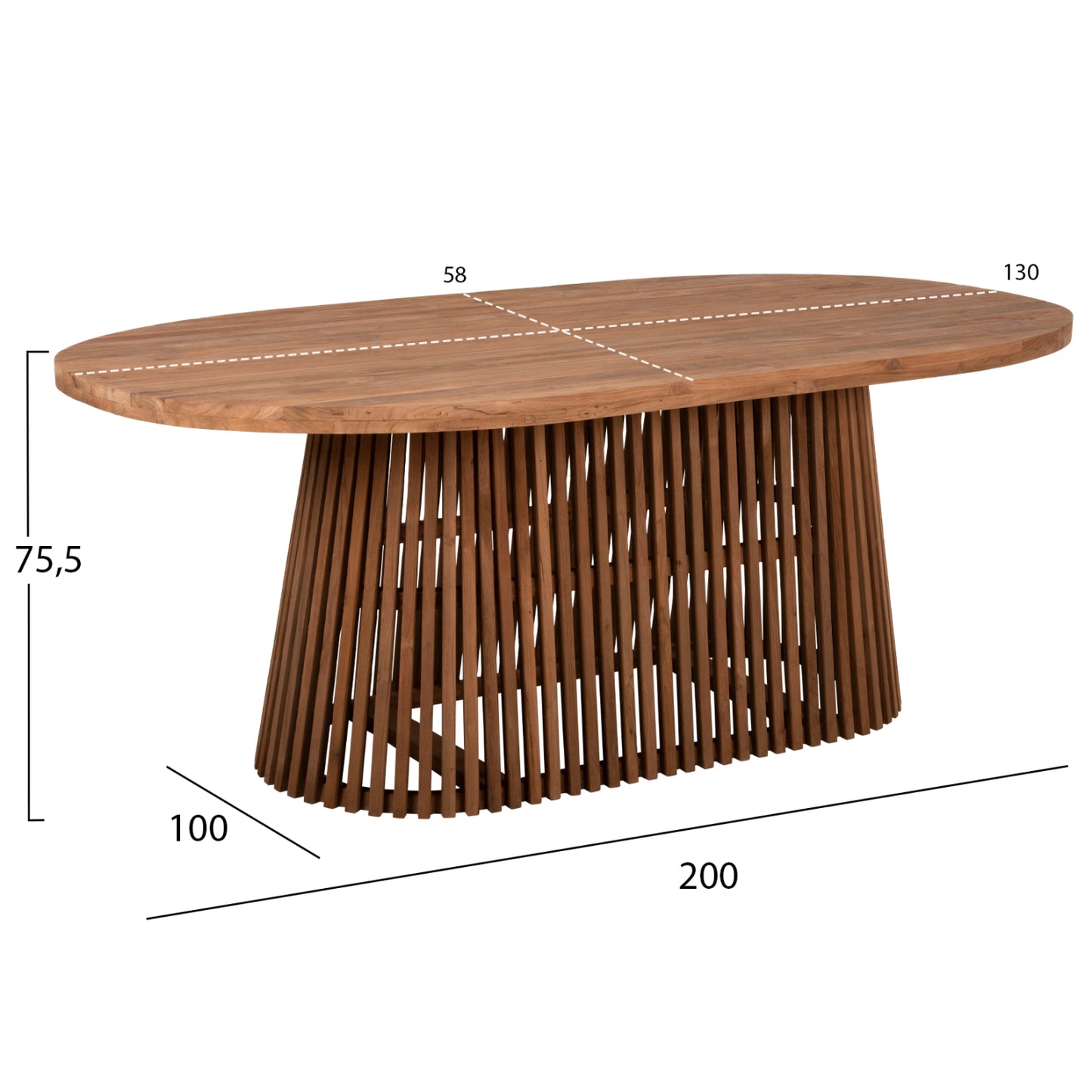 Dining Table Remik Hm9835 Recycled Teak Wood In Natural 100x200x75,5hcm. Tabletop 4cm.