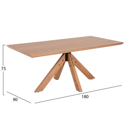 Dining Table Paolo Hm9853 Mdf With Manchurian Wood Veneer-solid Rubberwood Legs-oak Color 180x90x75hcm.
