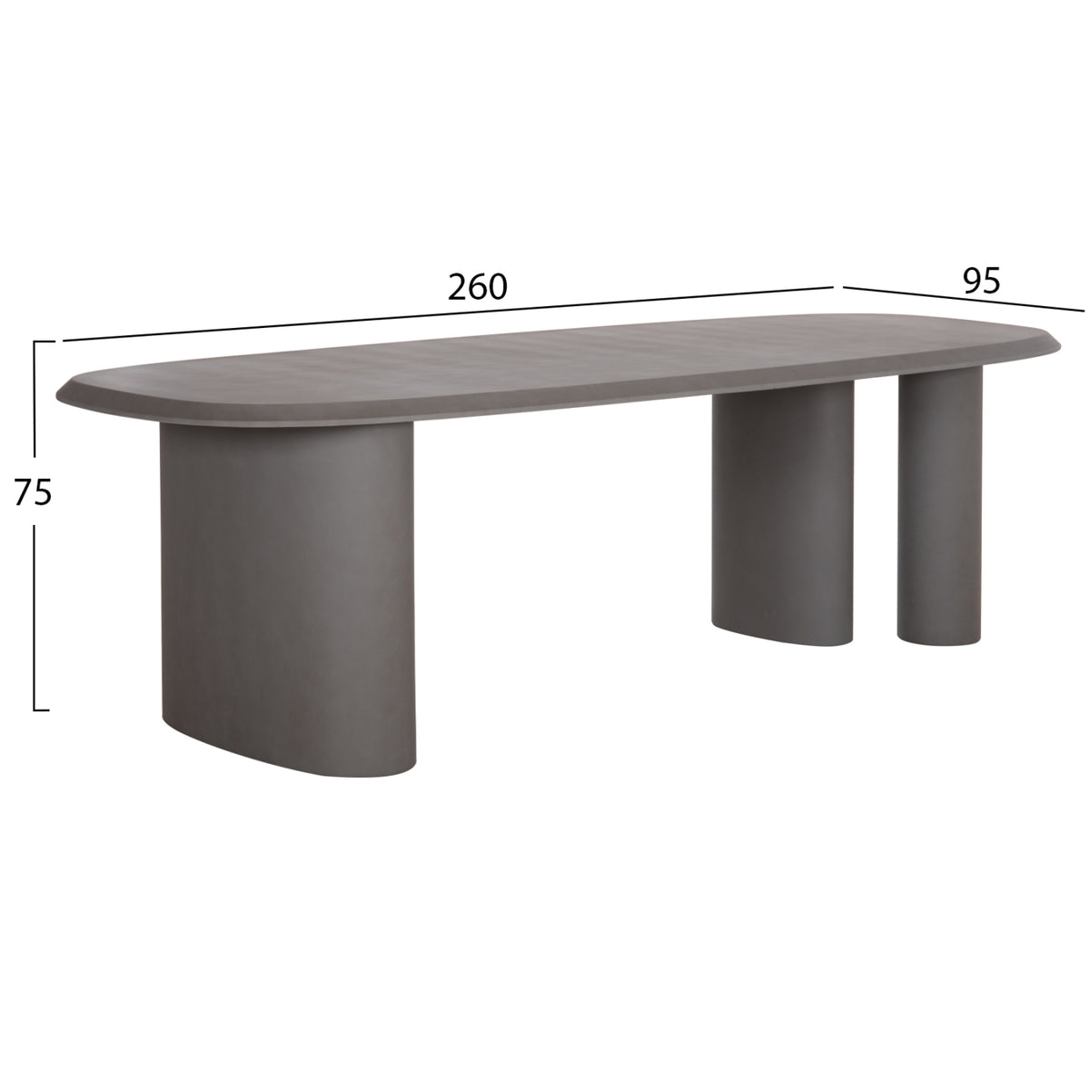 Dining Table Oval Glen Hm6598.01 Fiber Cement In Grey 260x95x75hcm