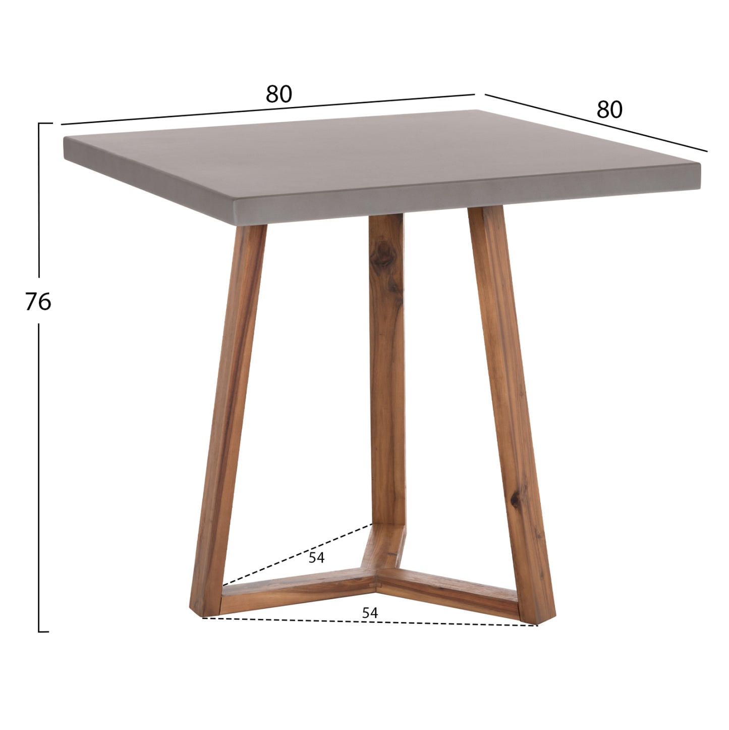 Dining Table Square Privo Hm6602.01 Grey Fiber Cement--acacia Wood 80x80x76hcm.