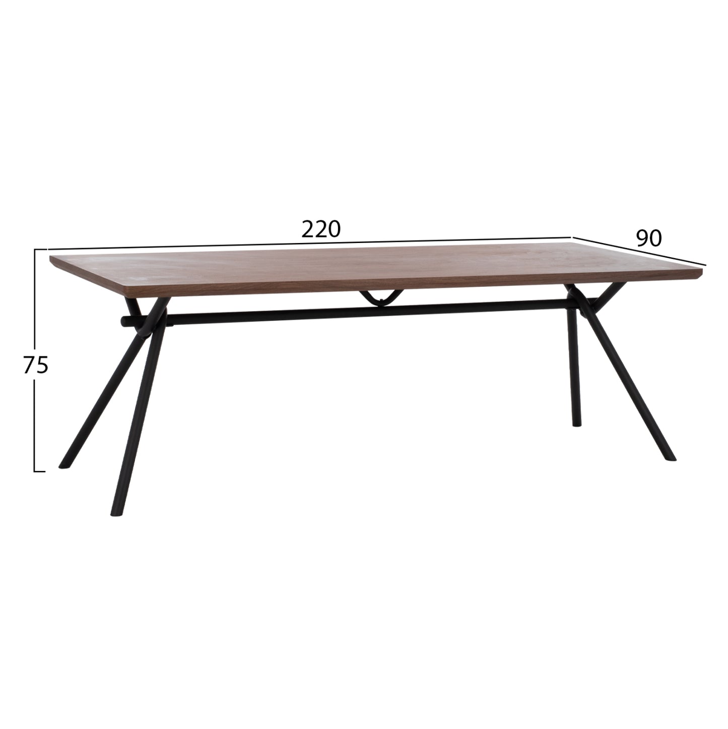 Dining Table Mandy Hm9303.02 Mdf Top With Walnut Wood Veneer Metal Legs 220x90x75h
