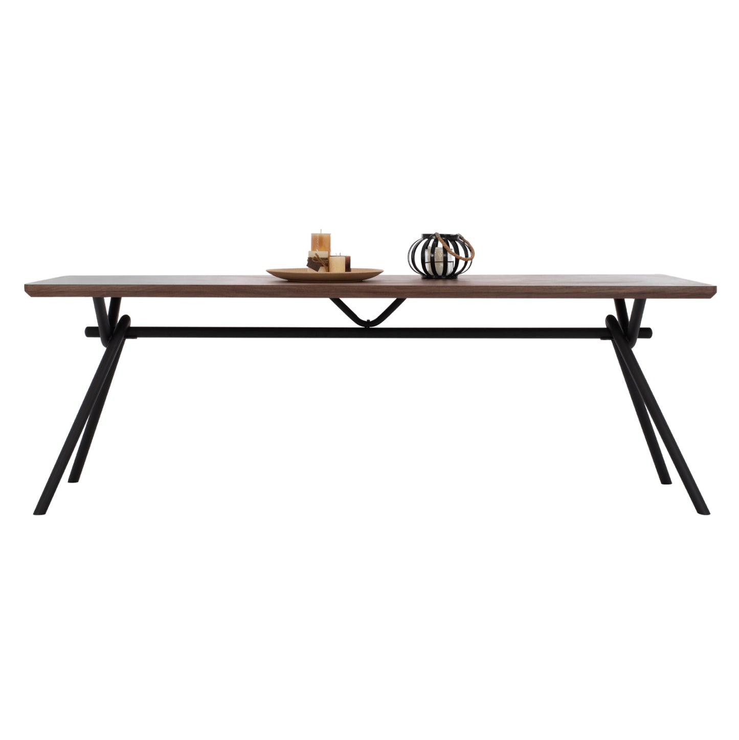 Dining Table Mandy Hm9303.02 Mdf Top With Walnut Wood Veneer Metal Legs 220x90x75h