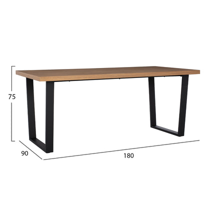 Dining Table Astoria Hm9012 Mdf Top With Oak Wood Veneer Metal Legs Rustic Style 180x90x75h