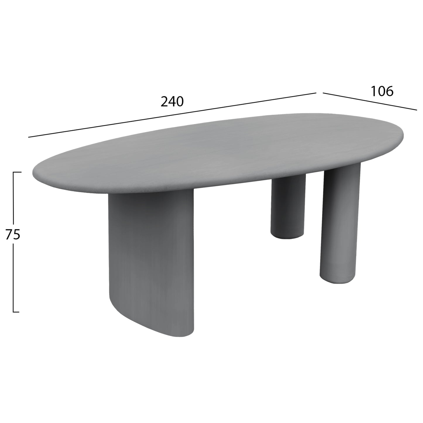 Dining Table Oval Volpe Hm6599.01 Fiber Cement In Grey 240x100x75hcm