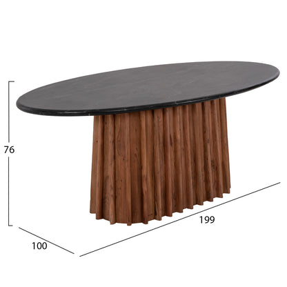 Dining Table Oval Draxx Hm9689 Solid Acacia Wood-black Marble Top 200x100x76hcm.