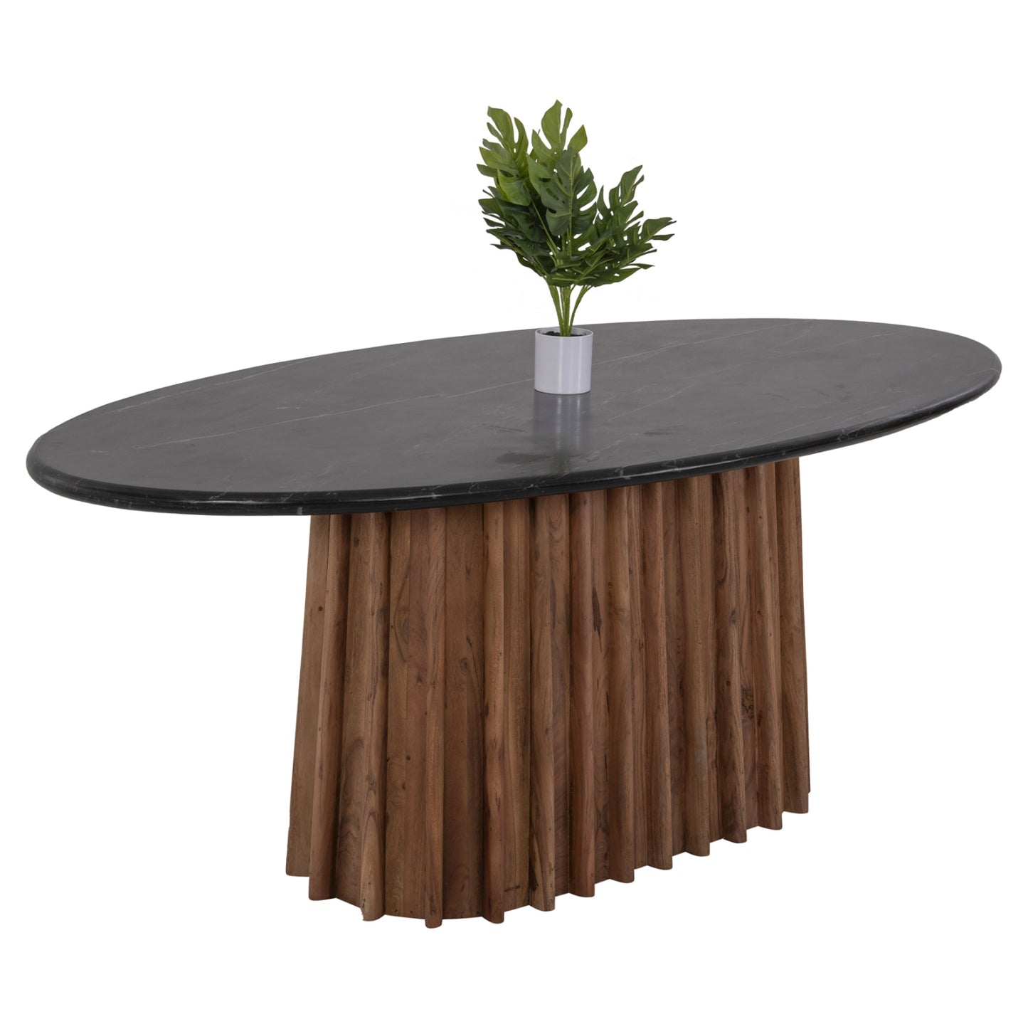 Dining Table Oval Draxx Hm9689 Solid Acacia Wood-black Marble Top 200x100x76hcm.