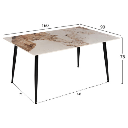 Dining Table Tom Hm8588.03 Sintered Stone-glossy Brown-white Marble 160x90x76hcm.
