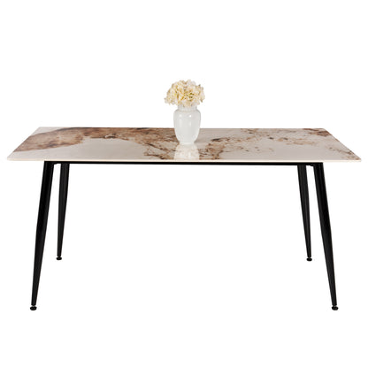 Dining Table Tom Hm8588.03 Sintered Stone-glossy Brown-white Marble 160x90x76hcm.