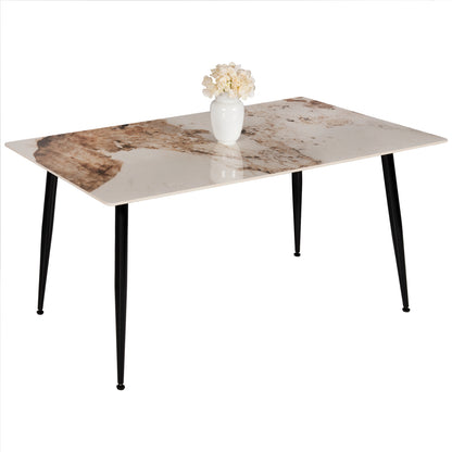 Dining Table Tom Hm8588.03 Sintered Stone-glossy Brown-white Marble 160x90x76hcm.