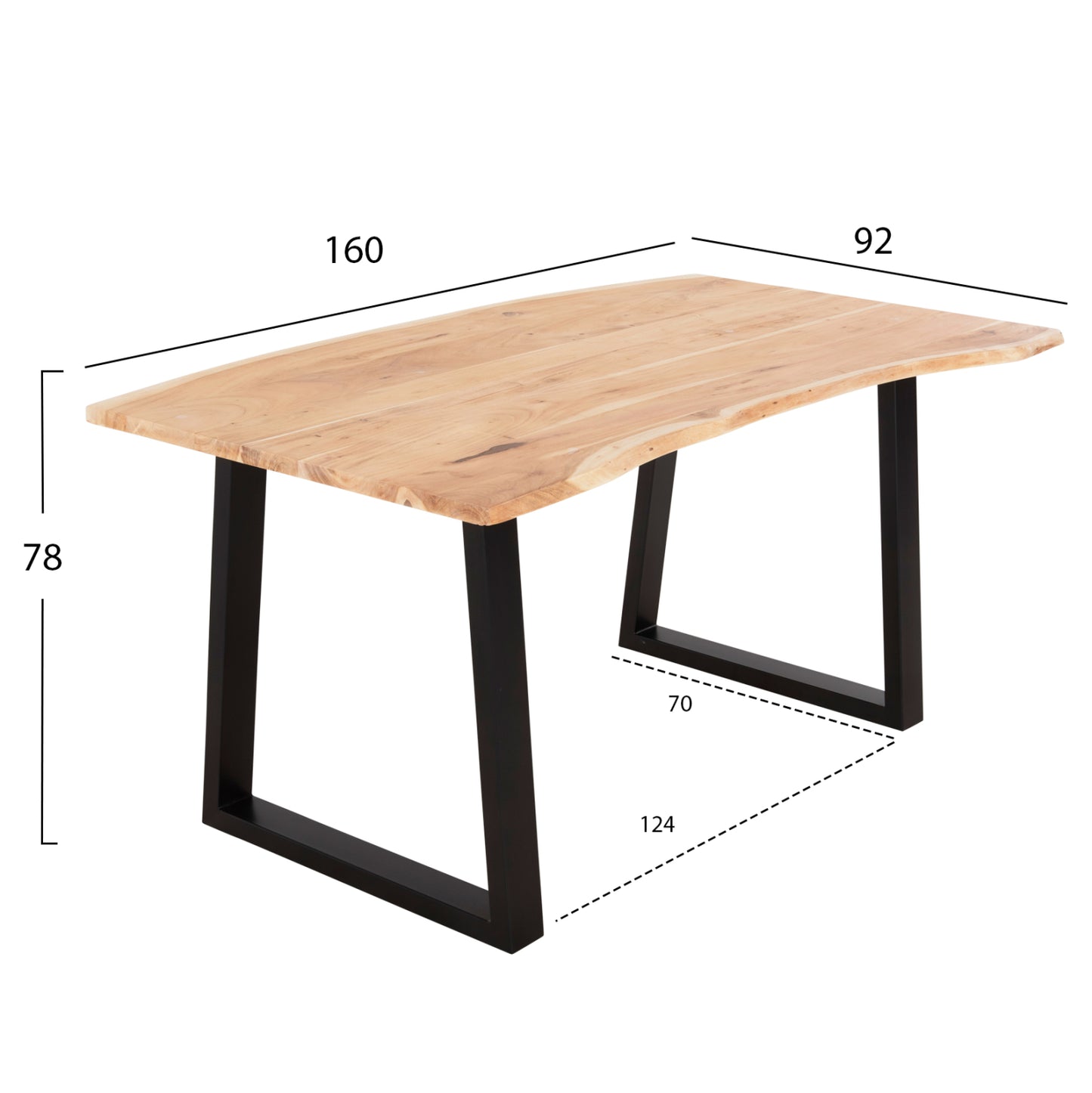 Dining Table Sofia Slim Hm8500.21 Solid Acacia With Black Metal Legs 160x92x78hcm