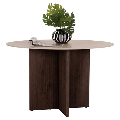 Dining Table Round Sky Hm18331 Ceramic Top In Travertine Stone Look Φ120x76hcm.
