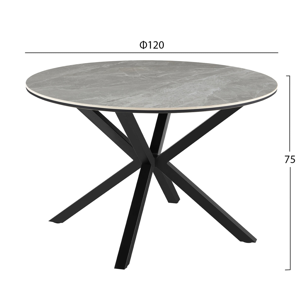 Dining Table Round Eragon Hm18460.03 Sintered Stone Top In Grey Marble Color Φ120x75hcm