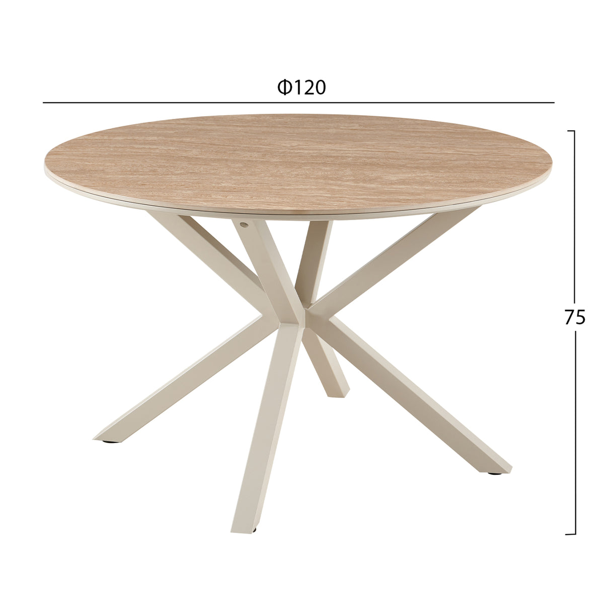 Dining Table Round Eragon Hm18460.04 Sintered Stone Top In Travertine Stone Look Φ120x75hcm