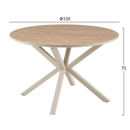Dining Table Round Eragon Hm18460.04 Sintered Stone Top In Travertine Stone Look Φ120x75hcm
