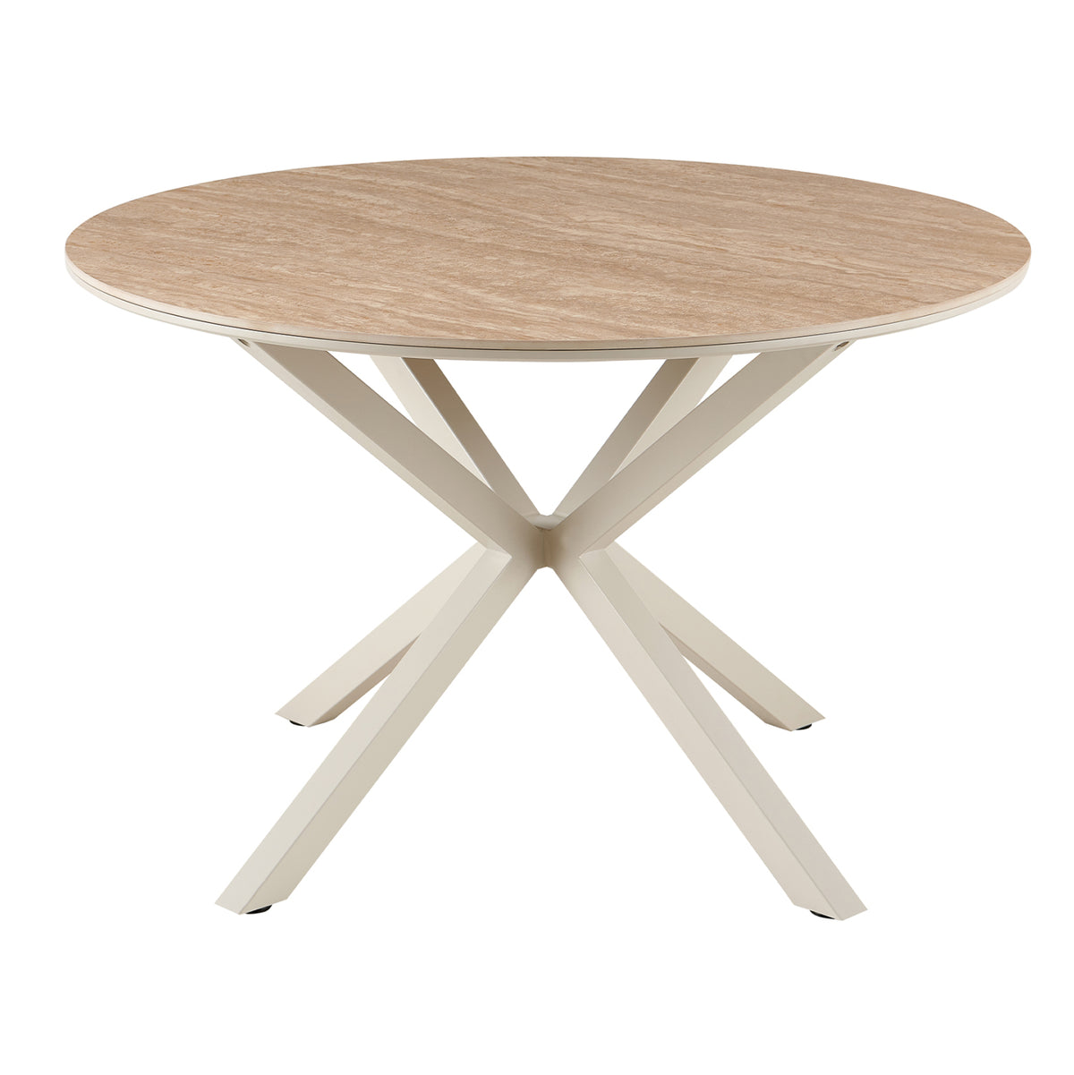 Dining Table Round Eragon Hm18460.04 Sintered Stone Top In Travertine Stone Look Φ120x75hcm