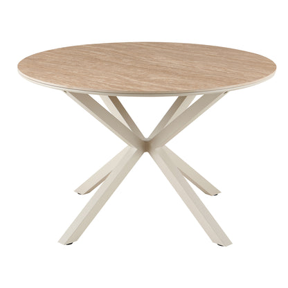 Dining Table Round Eragon Hm18460.04 Sintered Stone Top In Travertine Stone Look Φ120x75hcm