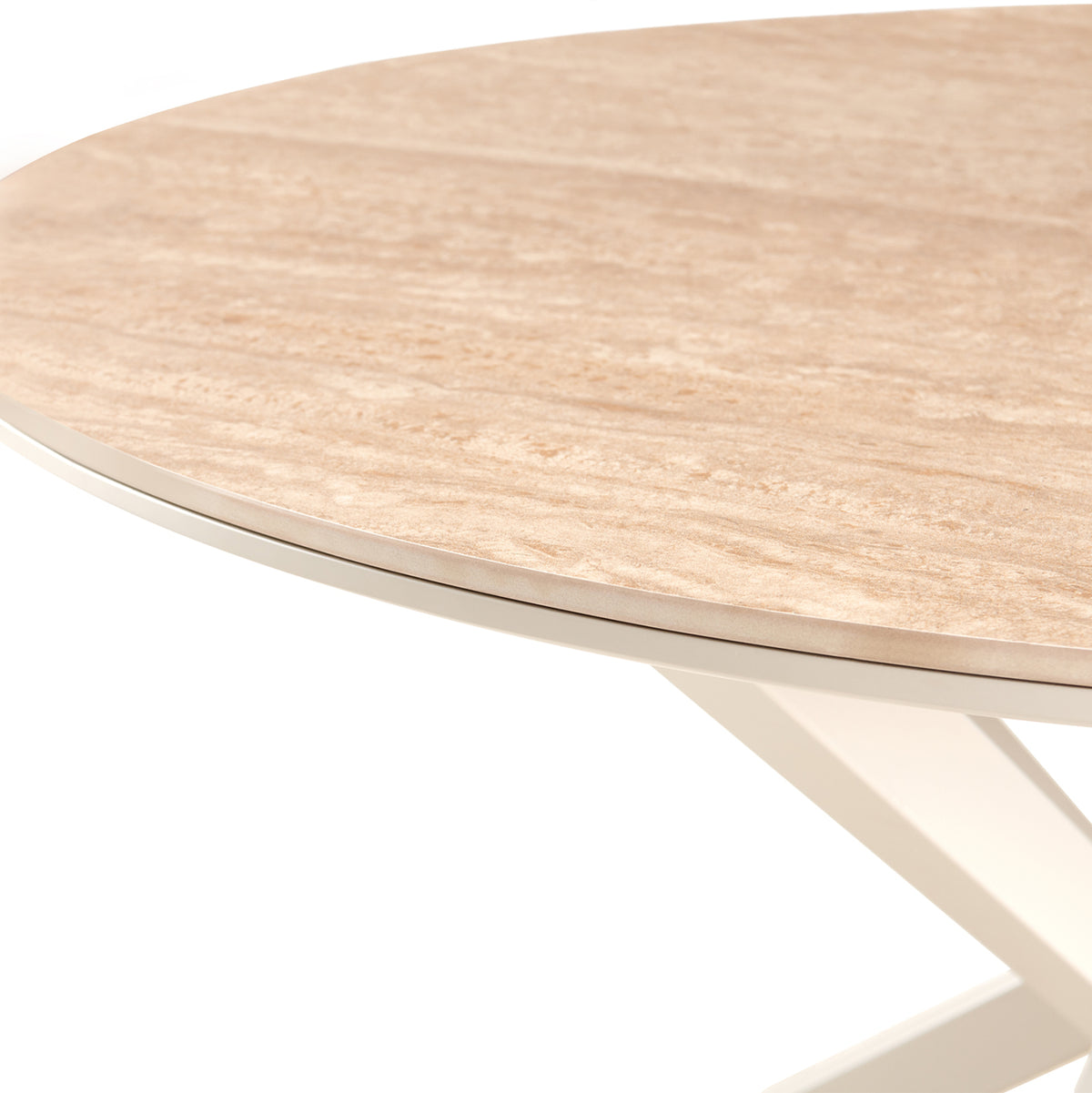 Dining Table Round Eragon Hm18460.04 Sintered Stone Top In Travertine Stone Look Φ120x75hcm