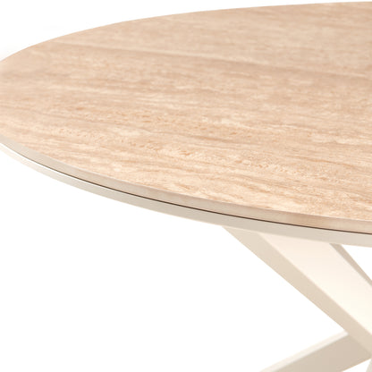 Dining Table Round Eragon Hm18460.04 Sintered Stone Top In Travertine Stone Look Φ120x75hcm
