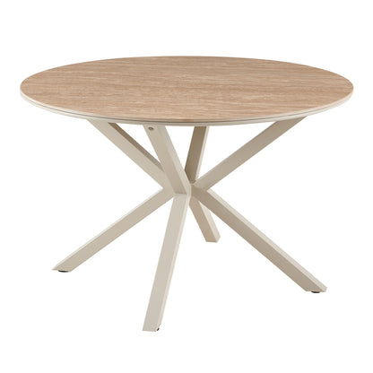Dining Table Round Eragon Hm18460.04 Sintered Stone Top In Travertine Stone Look Φ120x75hcm