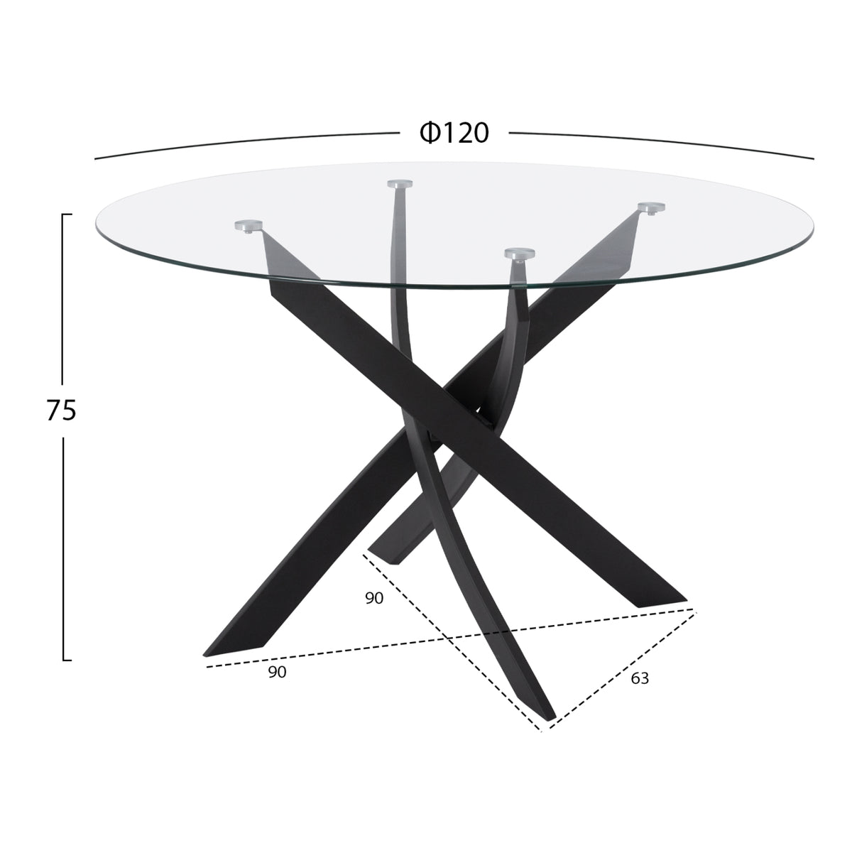 Dining Table Round Jafaru Hm8733.01 Metallic Black With Glass Φ120x75Ηcm.