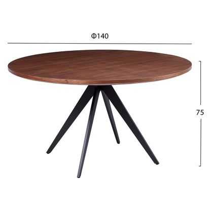 Dining Table Grippen Hm9452.02 Round With Ashtree Veneer In Walnut&rustic Style Φ140x75hcm.