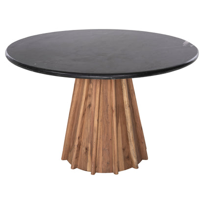 Dining Table Round Draxx Hm9687 Solid Acacia Wood-black Marble Top Φ120x76hcm.