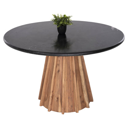 Dining Table Round Draxx Hm9687 Solid Acacia Wood-black Marble Top Φ120x76hcm.