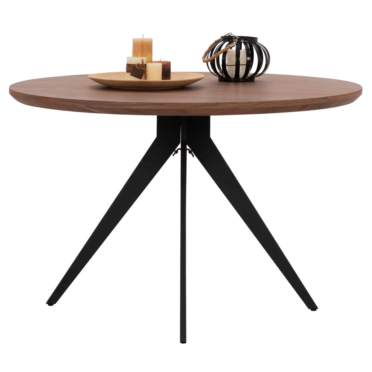 Dining Table Round Mdf Top With Walnut Wood Veneer Rustic Style Φ120x75Υεκ.hm9307.02