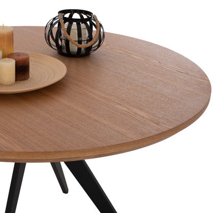 Dining Table Round Mdf Top With Oak Wood Veneer Rustic Style Φ120x75h Hm9307.01