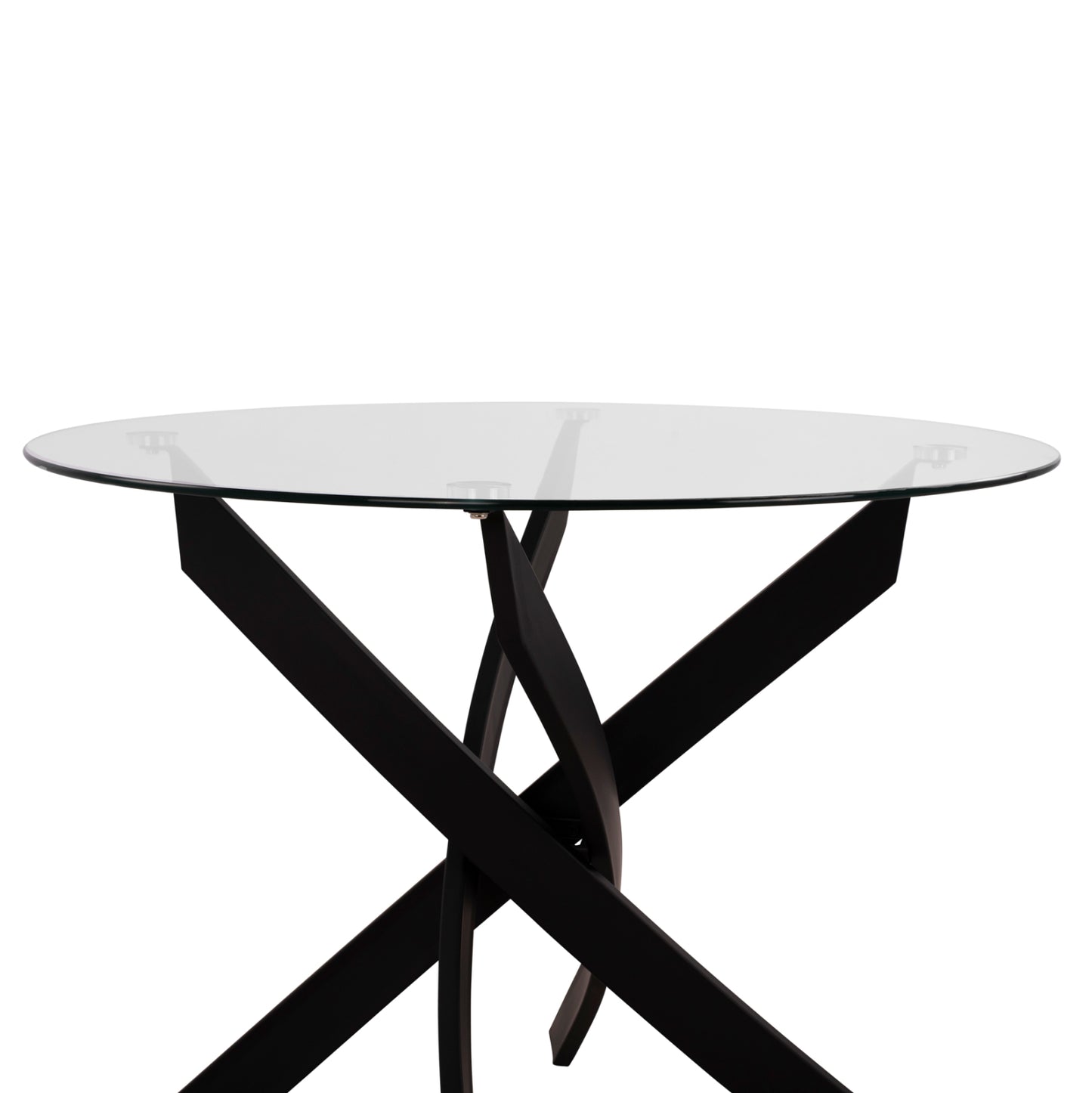 Dining Table Round Metallic Black With Glass Φ120x75Ηcm. Hm8733.01