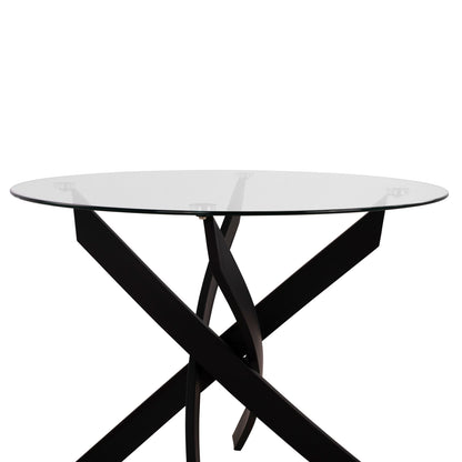 Dining Table Round Metallic Black With Glass Φ120x75Ηcm. Hm8733.01