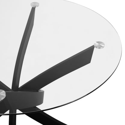 Dining Table Round Metallic Black With Glass Φ120x75Ηcm. Hm8733.01