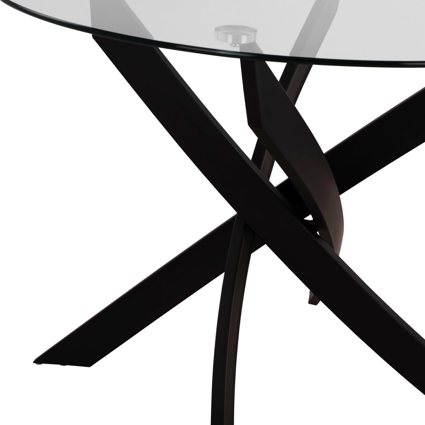 Dining Table Round Metallic Black With Glass Φ120x75Ηcm. Hm8733.01