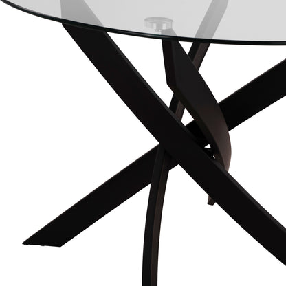 Dining Table Round Metallic Black With Glass Φ120x75Ηcm. Hm8733.01