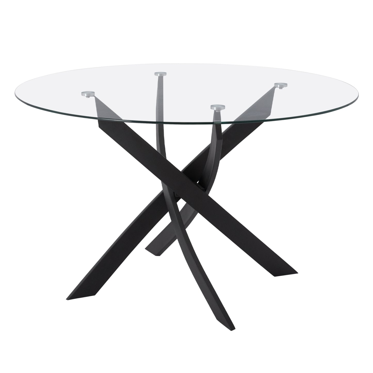 Dining Table Round Metallic Black With Glass Φ120x75Ηcm. Hm8733.01