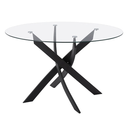 Dining Table Round Metallic Black With Glass Φ120x75Ηcm. Hm8733.01