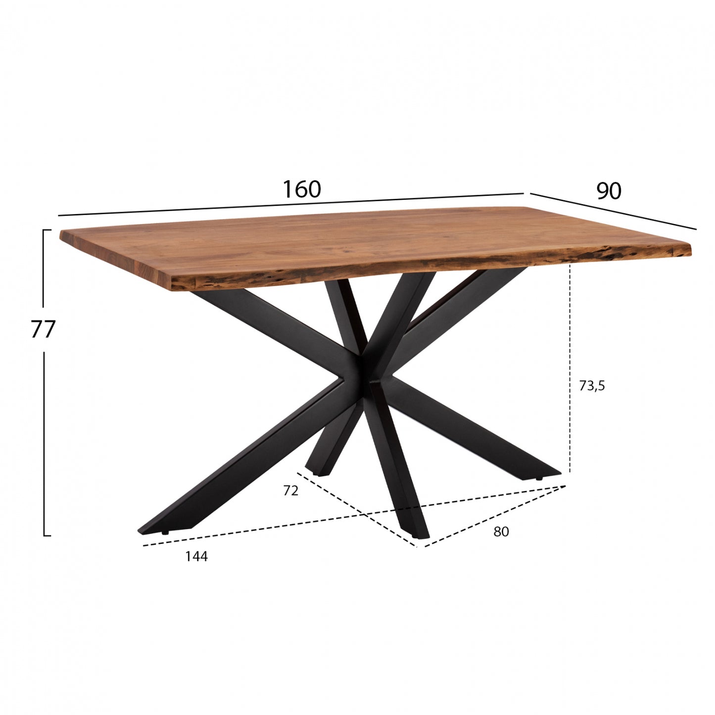 Dining Table 160x90x77 Montana Superior 3.5 Thickness Solid Acacia Hm8481.11