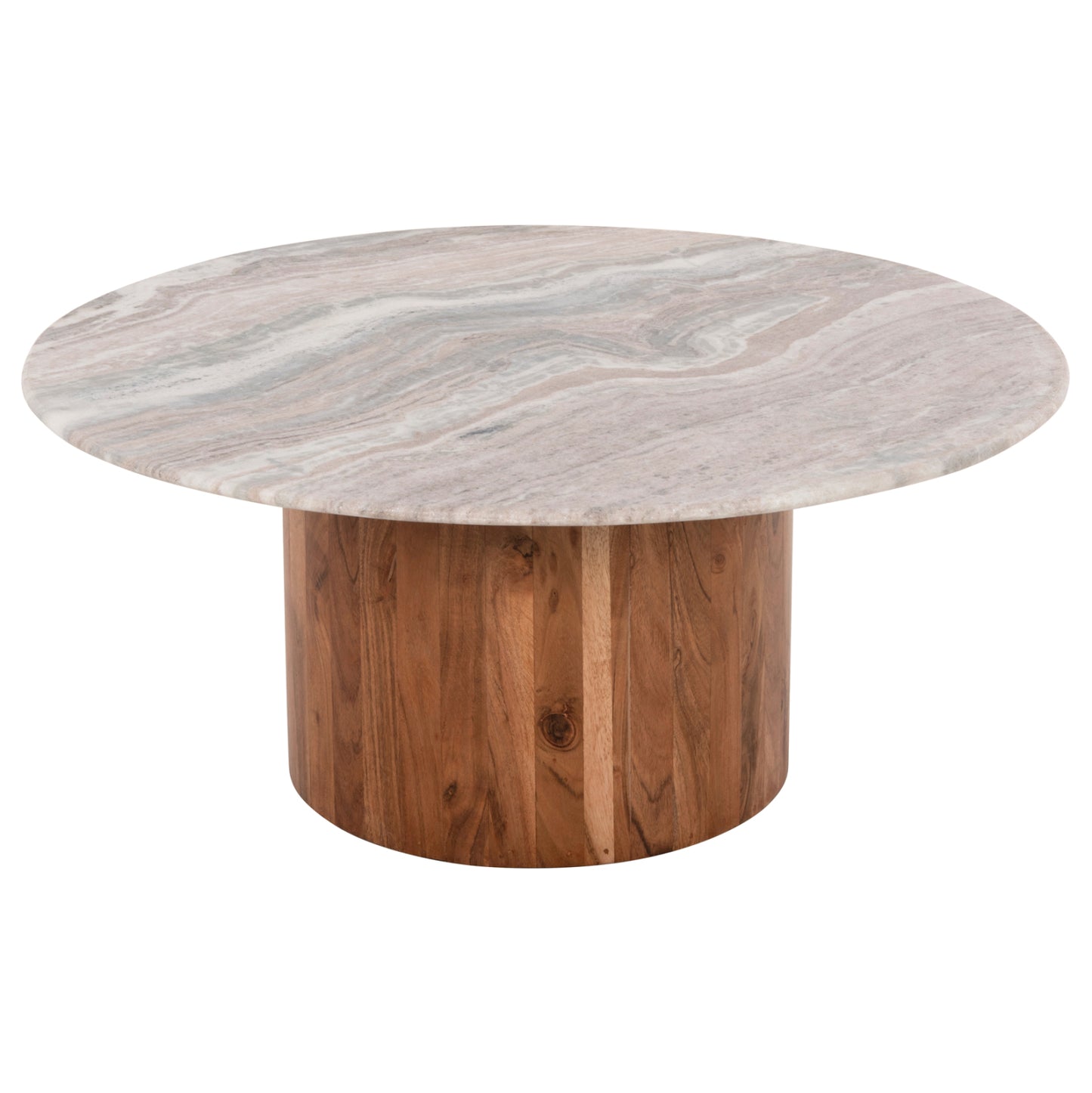Coffee Tables 2pcs Formel Hm11915 Acacia Wood In Natural-white Marble Top Φ100 & Φ80 Cm.
