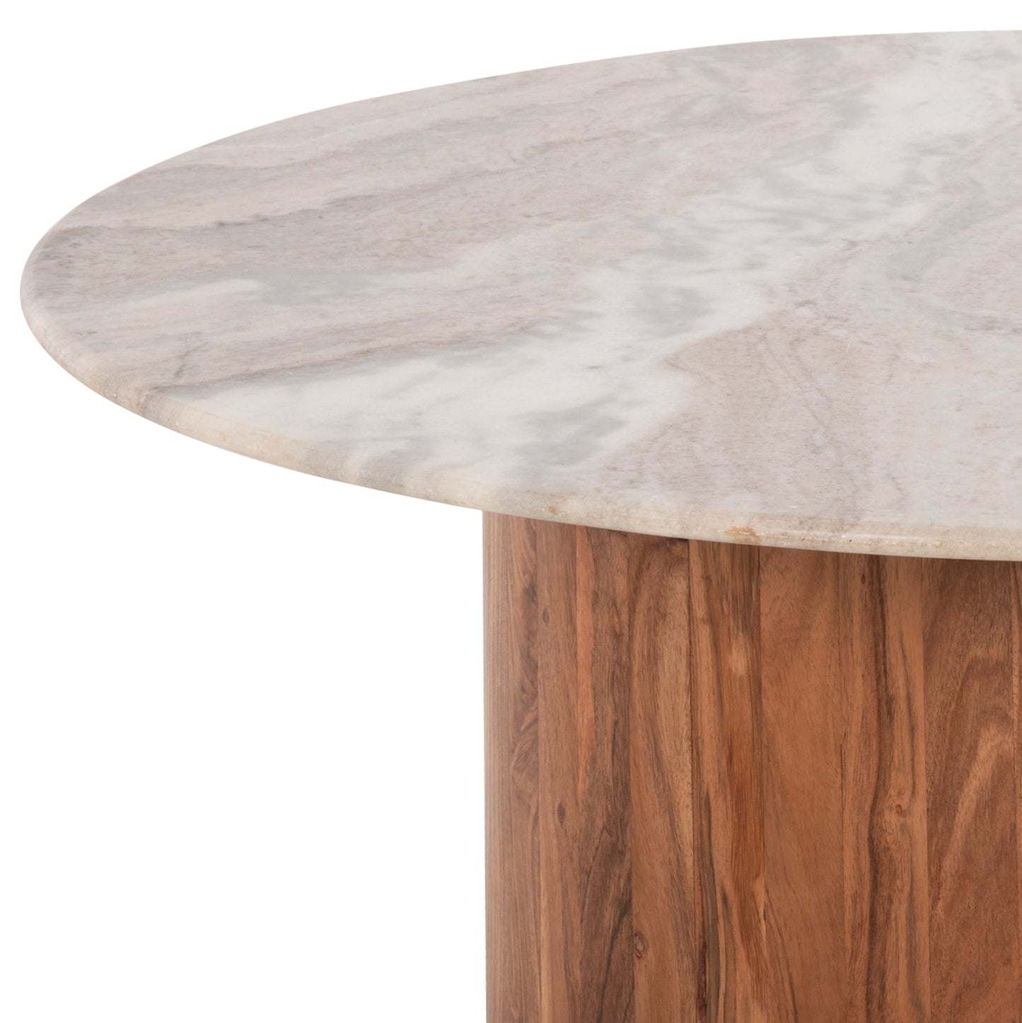 Coffee Tables 2pcs Formel Hm11915 Acacia Wood In Natural-white Marble Top Φ100 & Φ80 Cm.