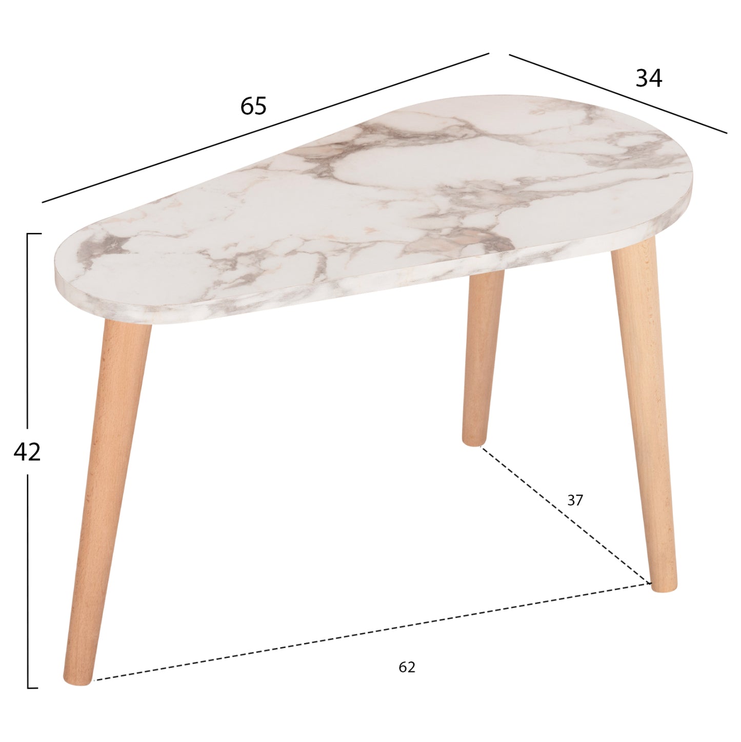 Coffee Tables 2pcs Aprilia Hm18179.03 Melamine In Natural & White Marble-wooden Legs In Natural 94x47x47,5hcm