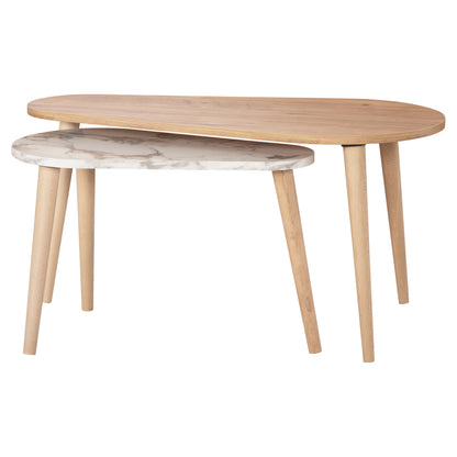 Coffee Tables 2pcs Aprilia Hm18179.03 Melamine In Natural & White Marble-wooden Legs In Natural 94x47x47,5hcm