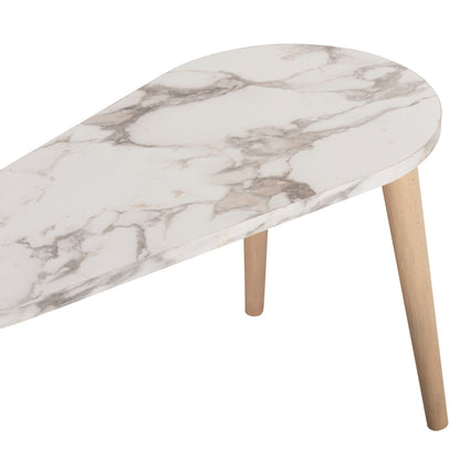 Coffee Tables 2pcs Aprilia Hm18179.03 Melamine In Natural & White Marble-wooden Legs In Natural 94x47x47,5hcm