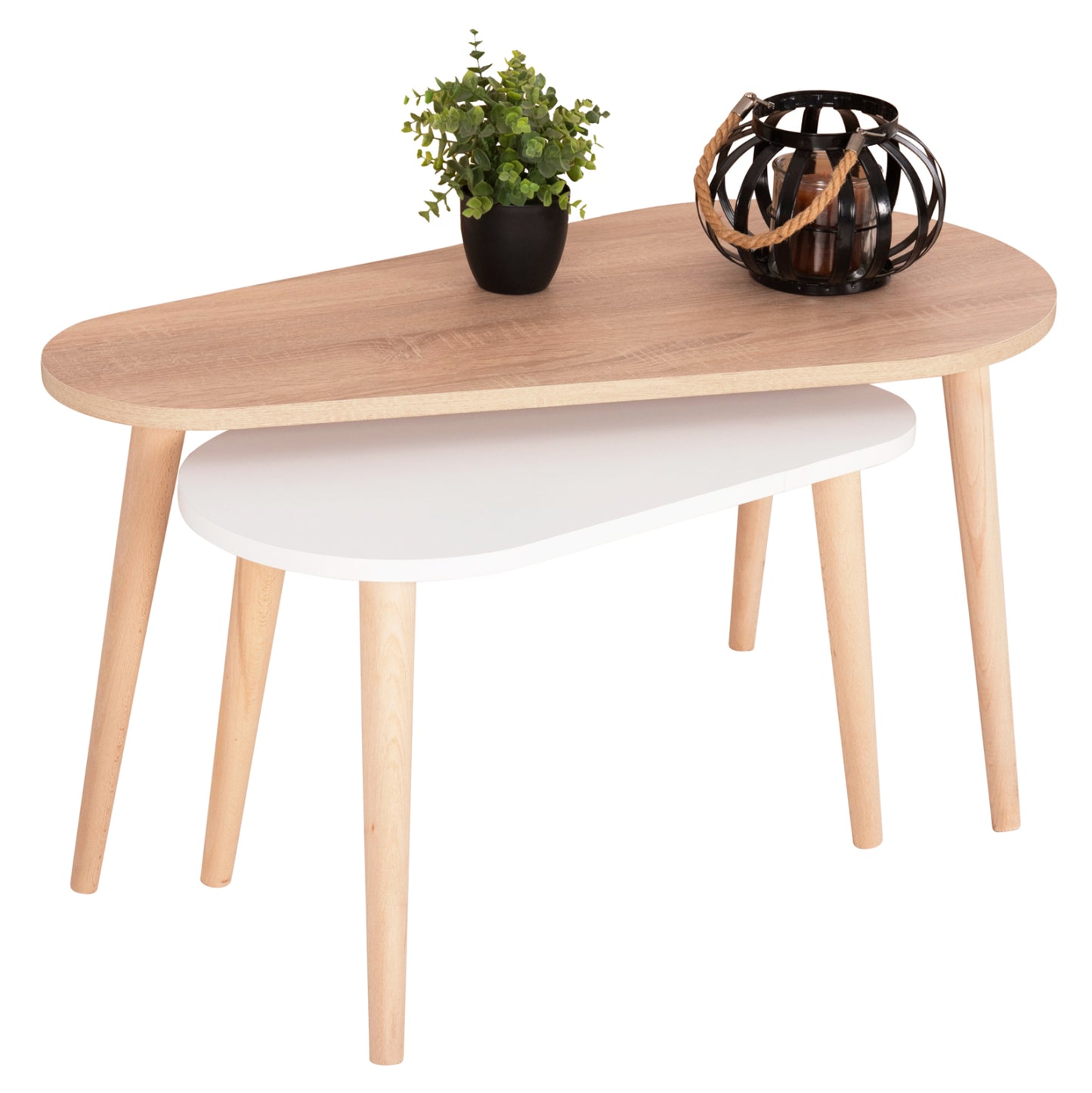 Coffee Tables 2pcs Aprilia Hm18179.04 Melamine In Sonama & White-wooden Legs In Natural 94x47x47hcm