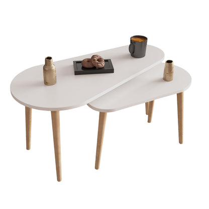 Coffee Tables 2pcs Aprilia Hm18179.05 Melamine In White-wooden Legs In Natural 95x47x47hcm