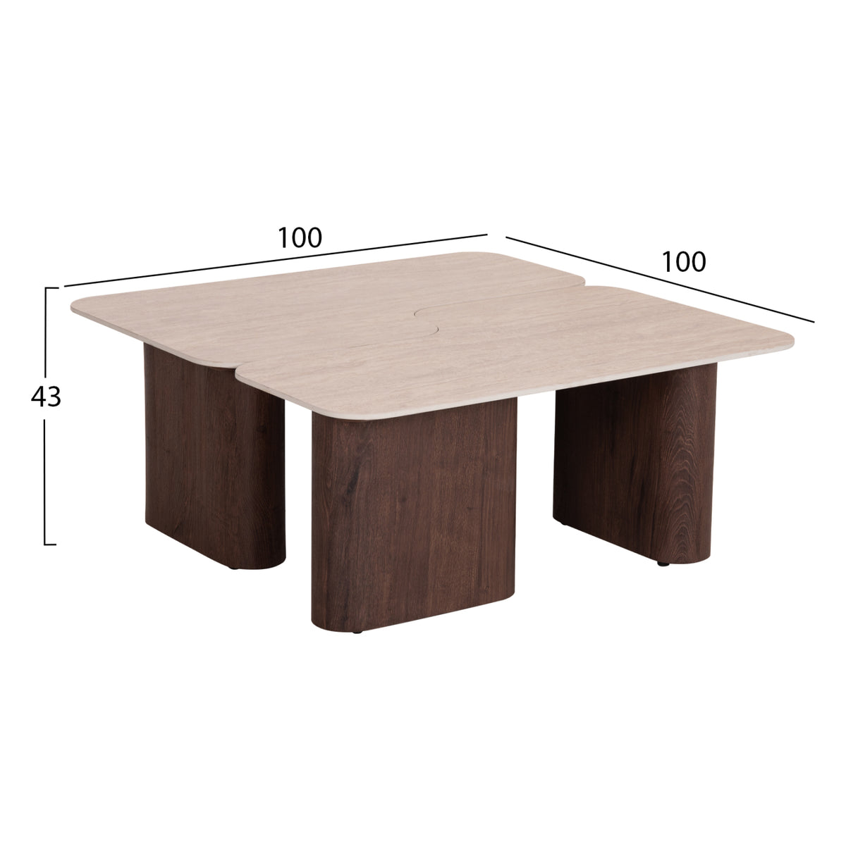 Coffee Tables 2pcs Notte Hm18432 Ceramic Top In Travertine Color--mdf Legs Walnut 100x100x43hcm.