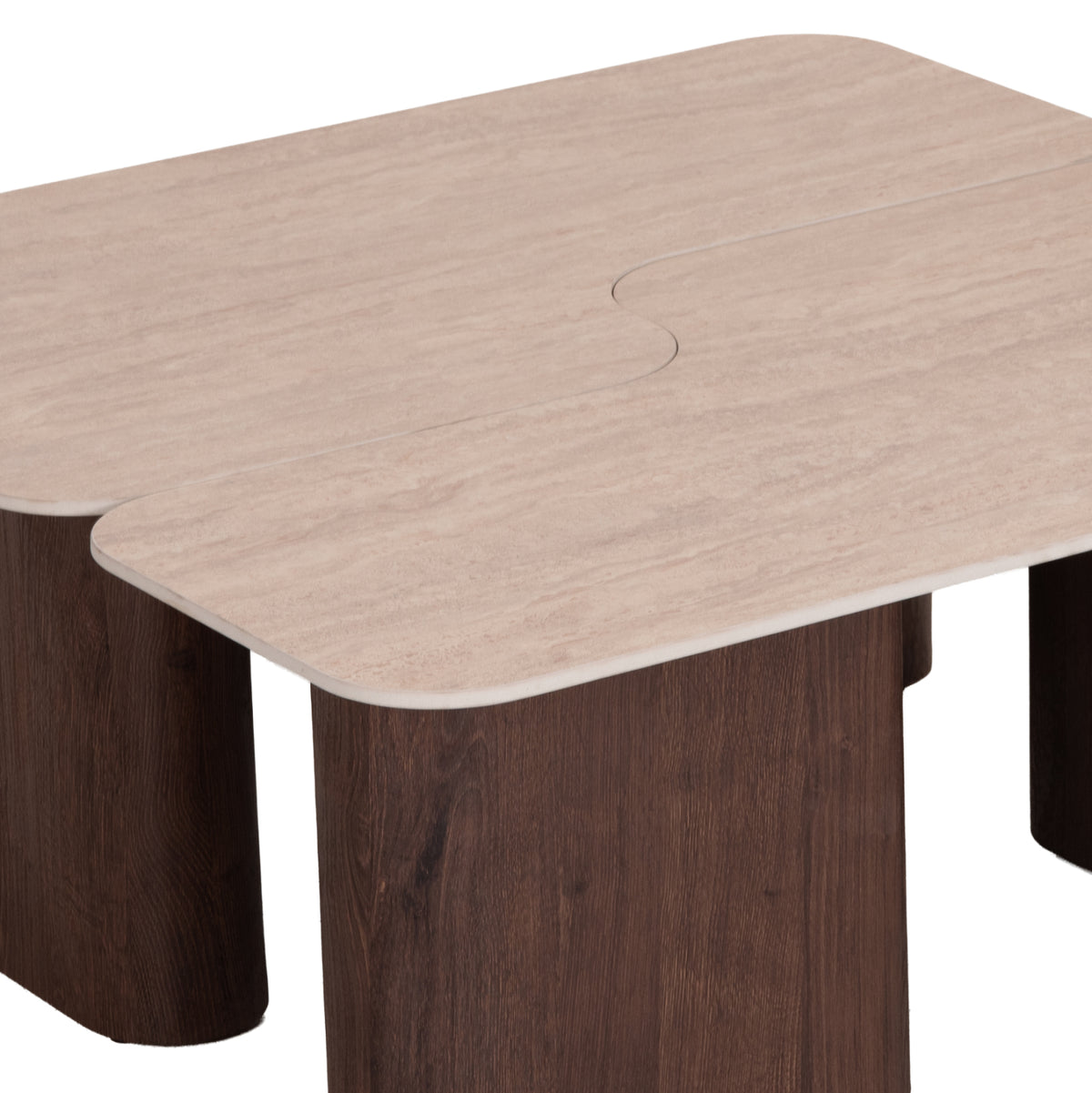Coffee Tables 2pcs Notte Hm18432 Ceramic Top In Travertine Color--mdf Legs Walnut 100x100x43hcm.