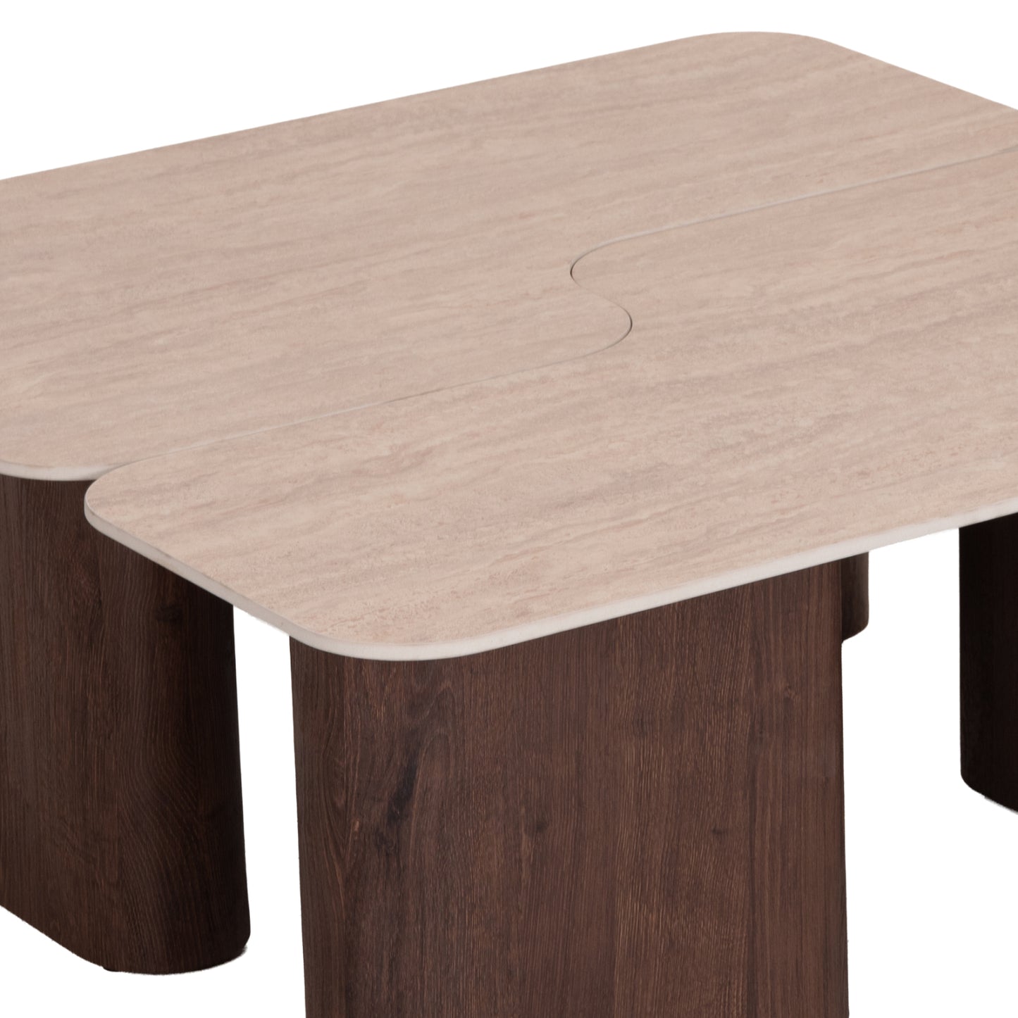 Coffee Tables 2pcs Notte Hm18432 Ceramic Top In Travertine Color--mdf Legs Walnut 100x100x43hcm.