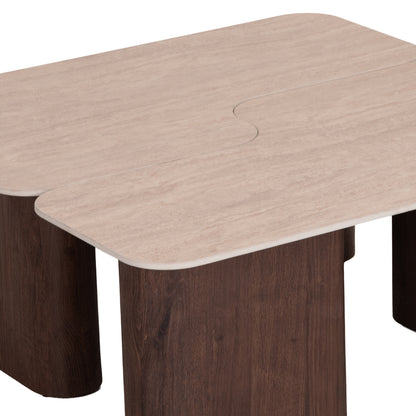 Coffee Tables 2pcs Notte Hm18432 Ceramic Top In Travertine Color--mdf Legs Walnut 100x100x43hcm.