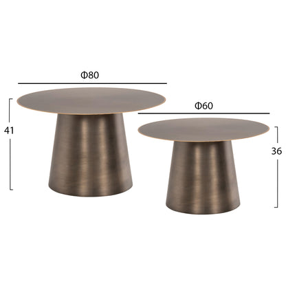 Coffee Tables 2pcs Nickely Hm9667 Metal In Nickel Antique Φ80x41h & Φ60x36h Cm.